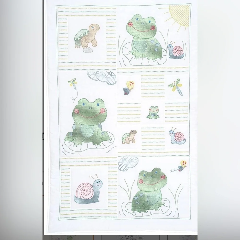 - Jack Dempsey Stamped Cross Stitch Frogs Baby Quilt